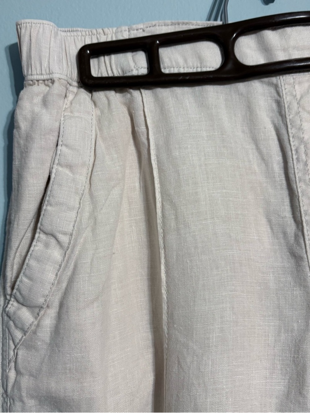 Nicole Miller Small Cream Linen utility Pull-On Pants with Back Patch Pockets - Picture 4 of 4